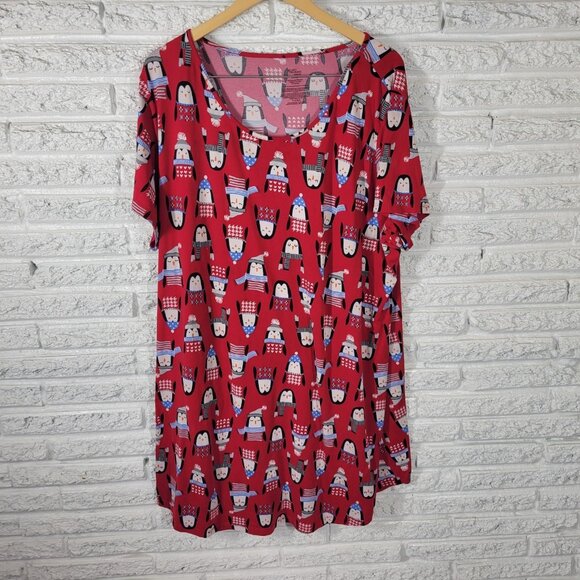 Secret Treasures Womens Pajama Top 2X 3X Gown Red Penguins Poly Blend NOV99E - Picture 1 of 11
